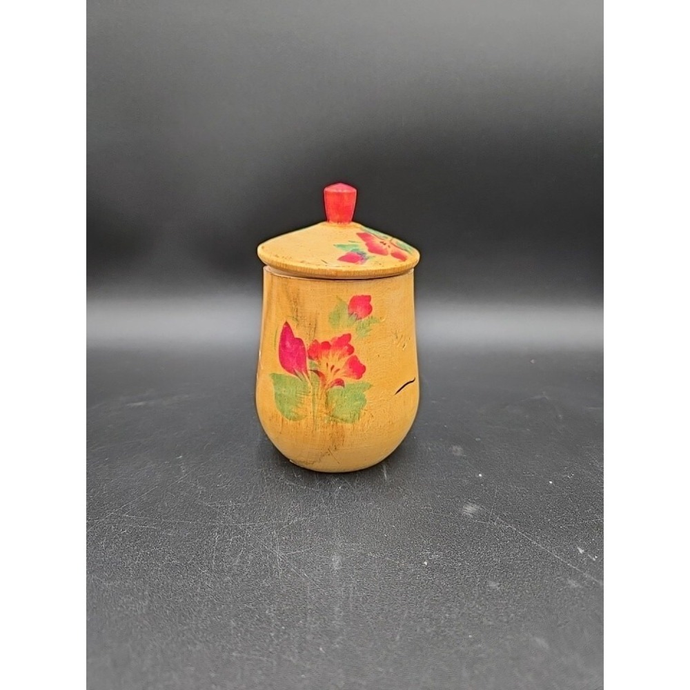 Vtg‎ Russian ? Ukranian Wooden Container Vase with Lid Folk Art Pink Floral - Picture 10 of 13